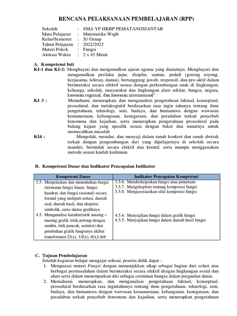Rencana Pelaksanaan Pembelajaran (RPP) : Kompetensi Dasar Indikator ...