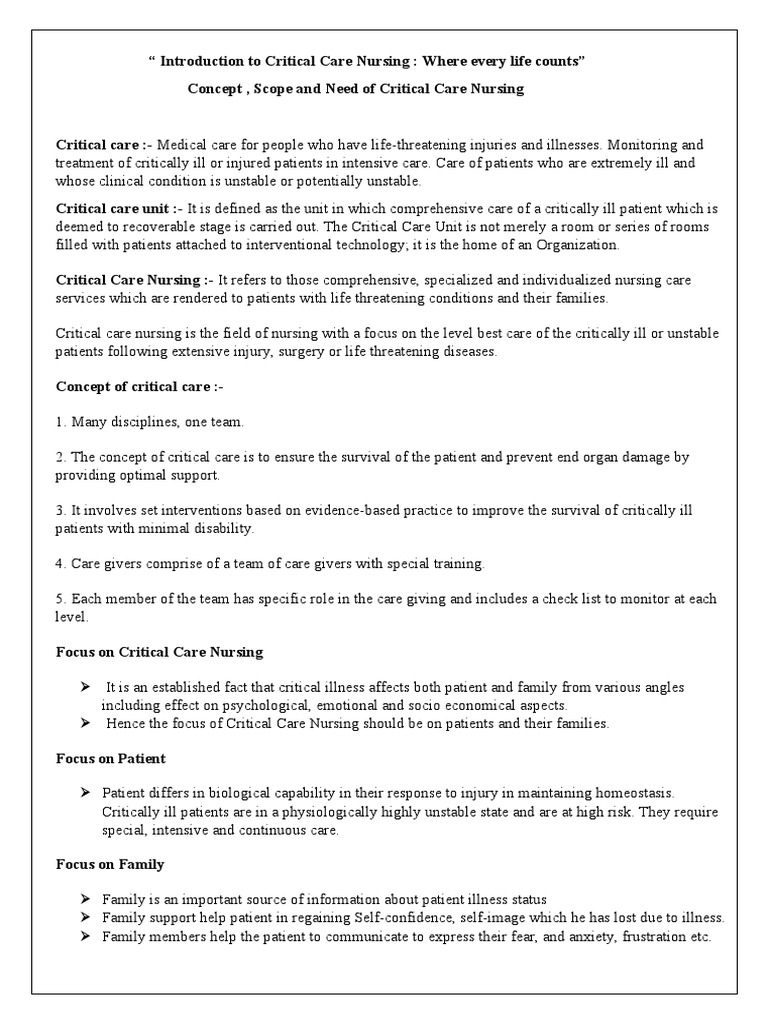 Critical Care Nursing | Download Free PDF | Nursing | Intensive Care ...
