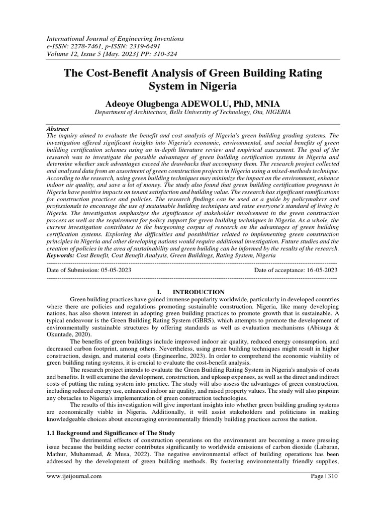 Cost-Benefit Analysis of Green Buildings in Nigeria | PDF | Green ...