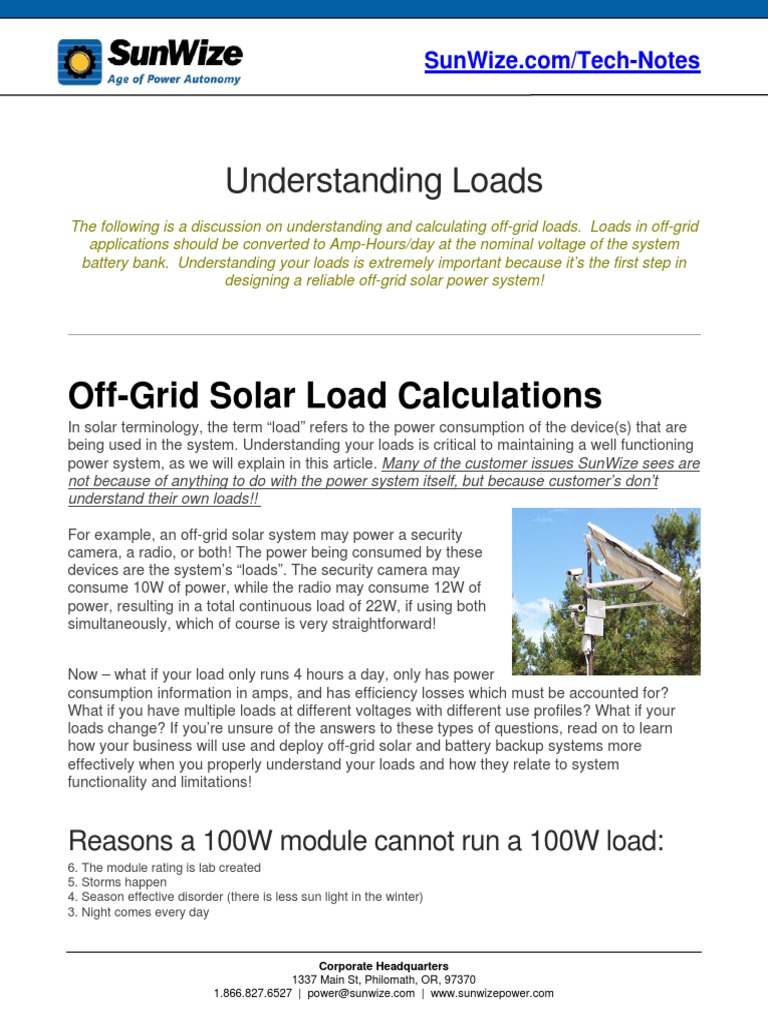 SunWize Tech Notes Understanding Loads | PDF | Physical Quantities ...