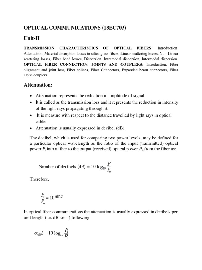 Optical Fiber Transmission Characteristics | PDF | Optical Fiber ...