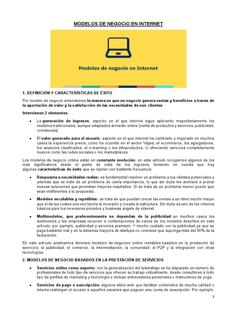 Modelos de Negocio en Internet | PDF | Publicidad online | Comercio ...