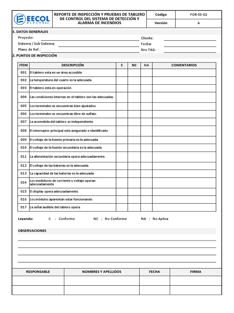 Inspección de Tablero de Control de Incendios | PDF