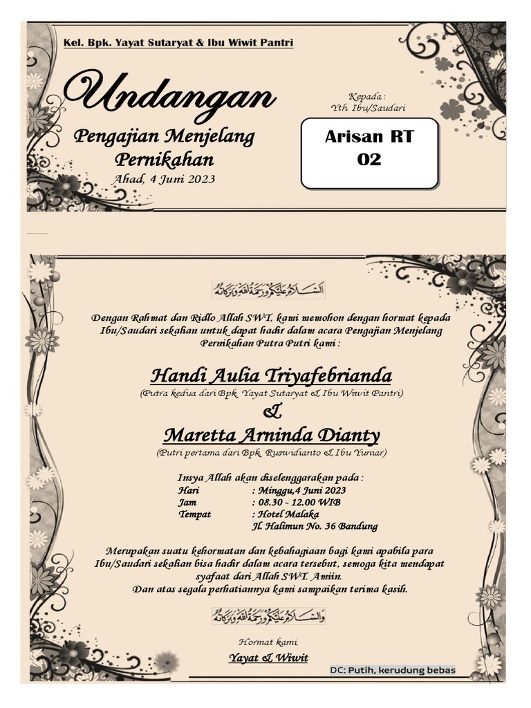 Undangan Pengajian Menjelang Pernikahan Arisan RT 02 | PDF