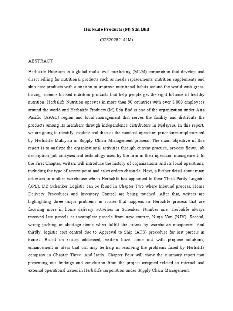 Herbalife products m sdn bhd writing reports draft pdf cargo