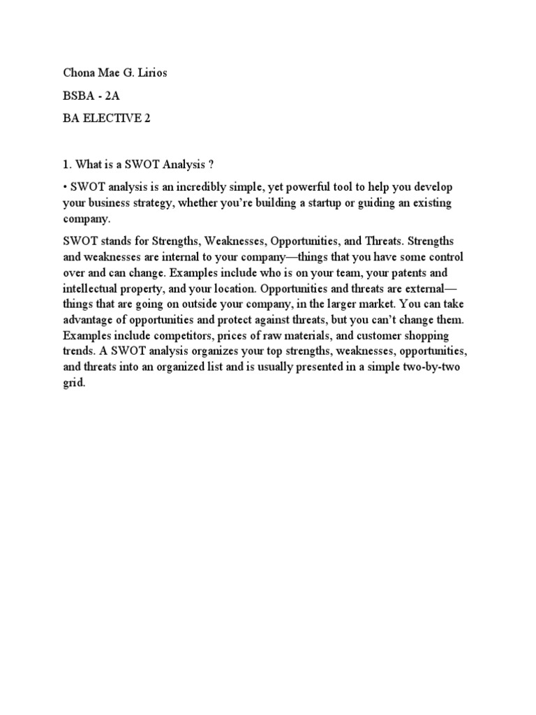 Assignment About Swot Analysis Pdf Swot Analysis Strategic Planning