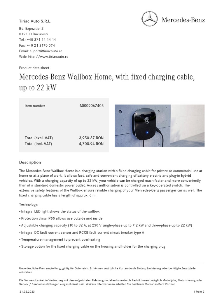 ODUS Product Data Sheet Mercedes Benz Wallbox Home With