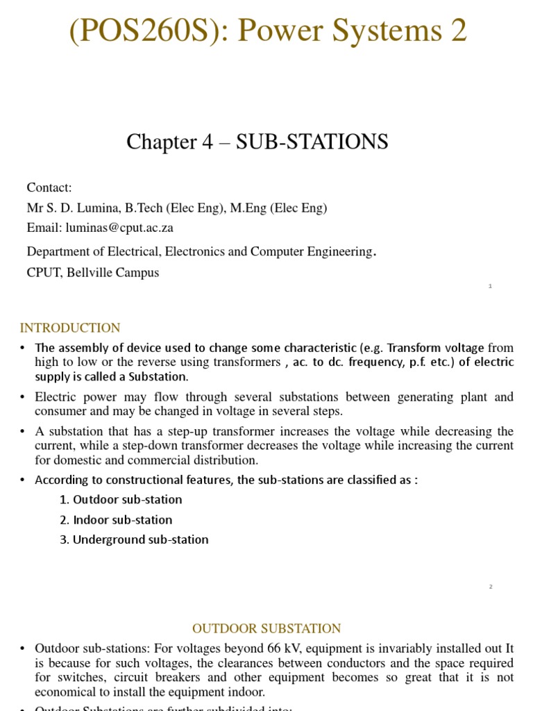 Chapter 4 Sub Stations | PDF | Electrical Substation | Electric Power ...