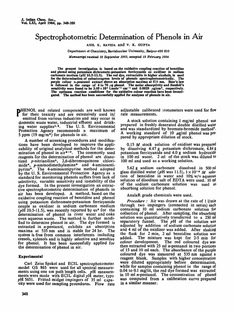 Spectrophotometric Determination of Phenols in Air PDF