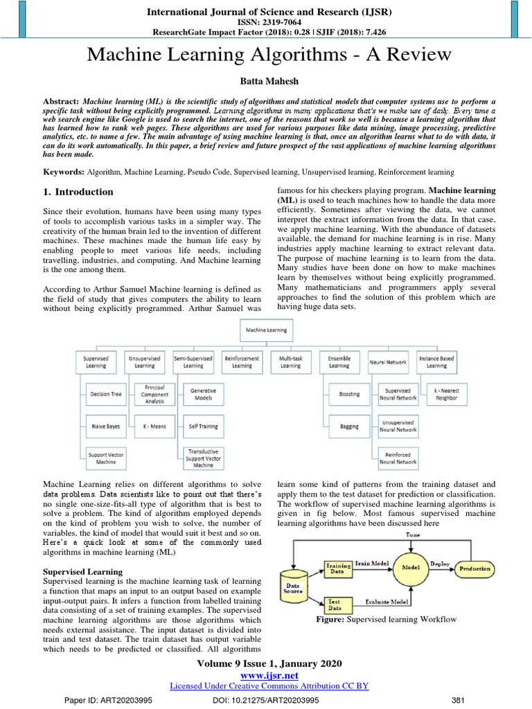 Review of Machine Learning Algorithms | PDF | Machine Learning ...