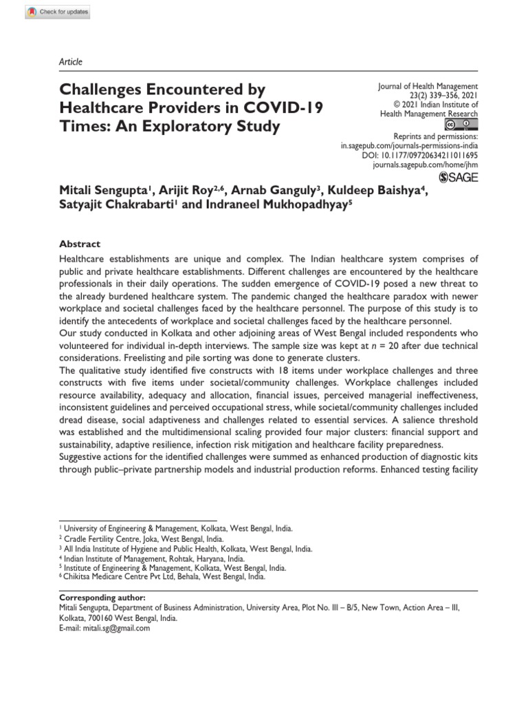 Sengupta Et Al 2021 Challenges Encountered by Healthcare Providers in