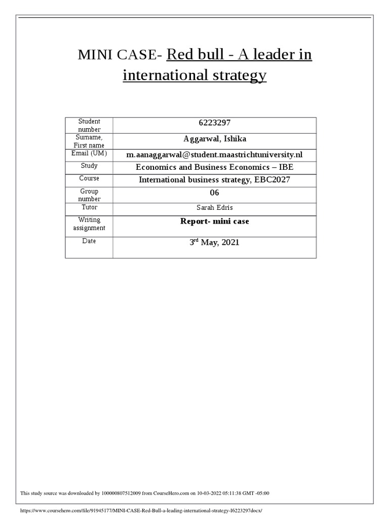MINI CASE Red Bull A Leading International Strategy I6223297 PDF