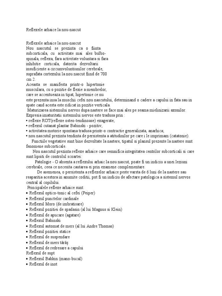 Reflexele Arhaice La Nou-Nascut | PDF