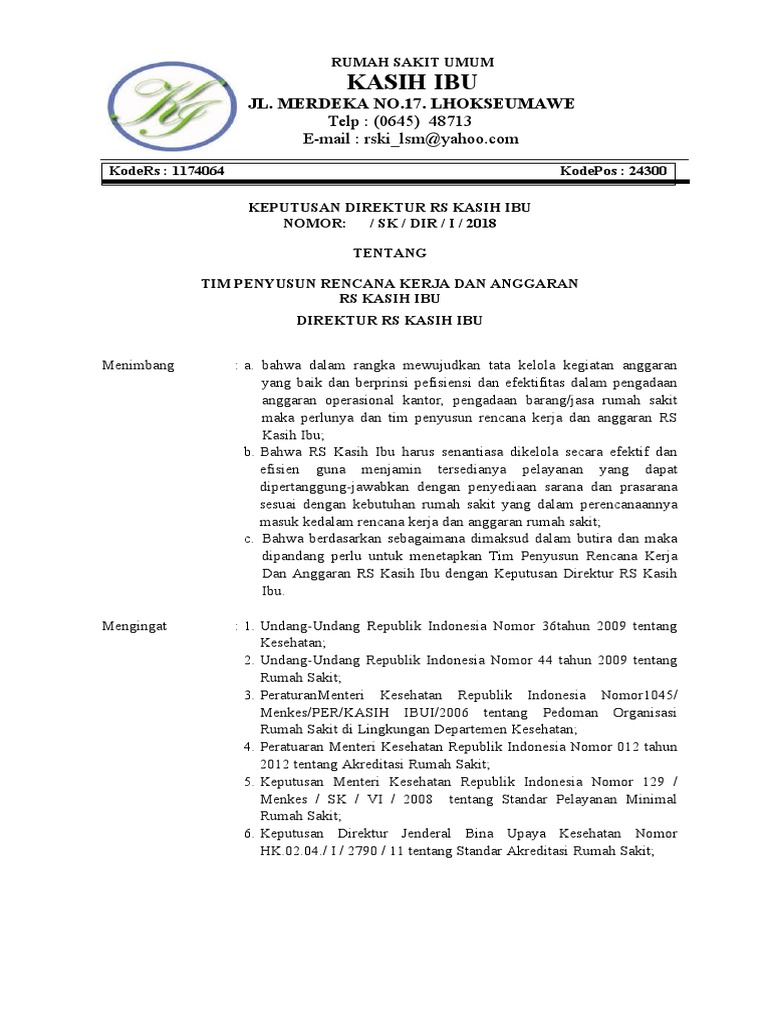 SK Tim Penyusun Rka RS | PDF