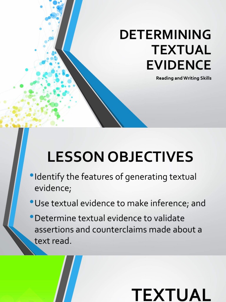 Determining Textual Evidence PDF Evidence Argument