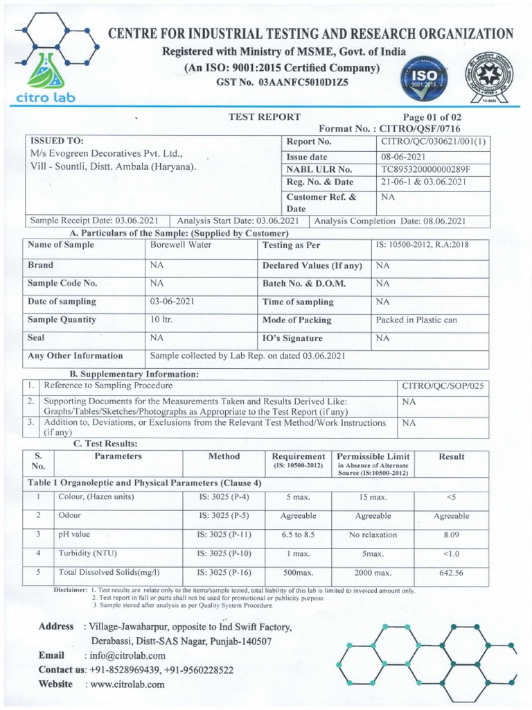 WATER TEST REPORTS PDF