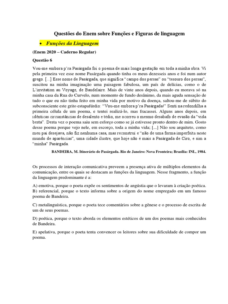Questões do Enem_sobre Funções e Figuras de linguagem | PDF | Refugiado