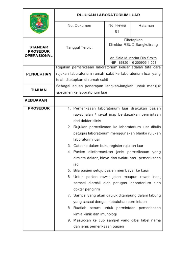 Prosedur Rujukan Laboratorium Luar | PDF