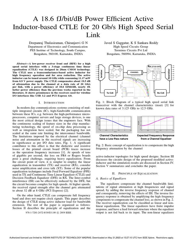 Active Inductor CTLE for 20 Gb/s Links | PDF | Equalization (Audio ...
