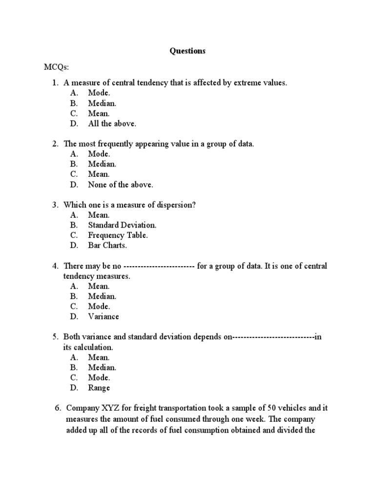 Questions Sheet 1 PDF Mean Median