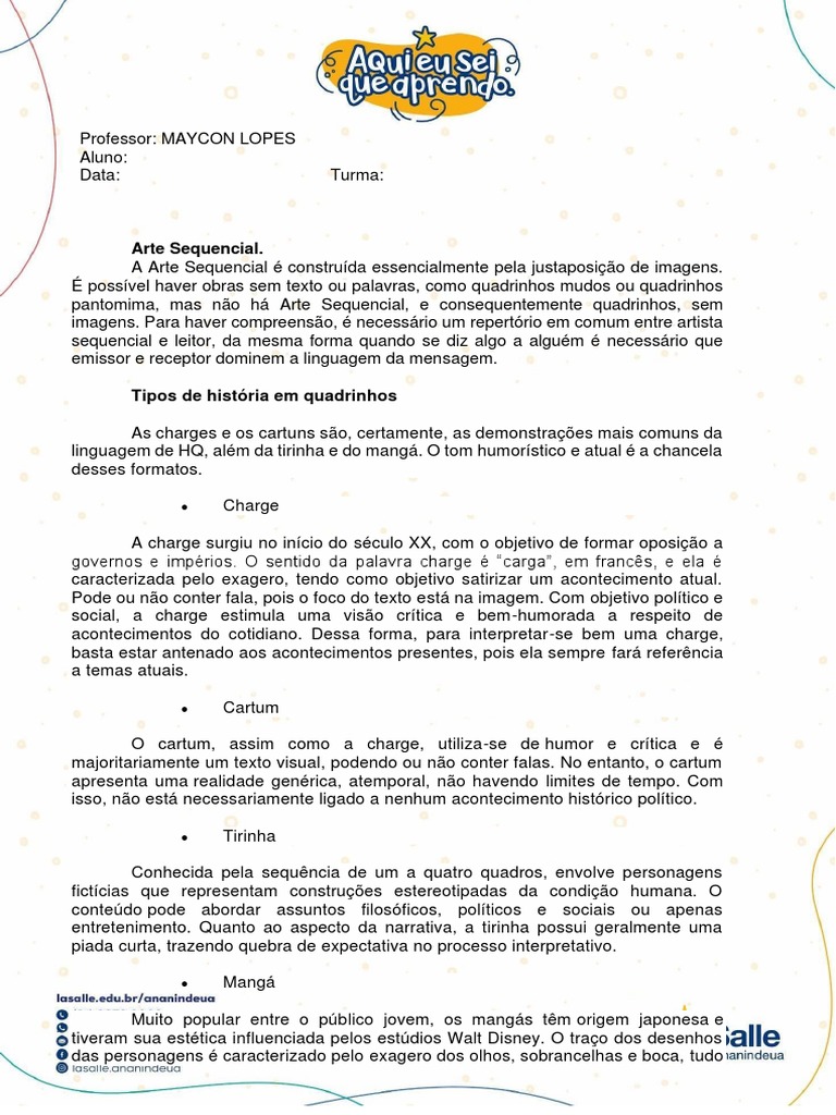 ATIVIDADE 5 ANO QUADRINHO Apostila | PDF | Quadrinhos | Mangá