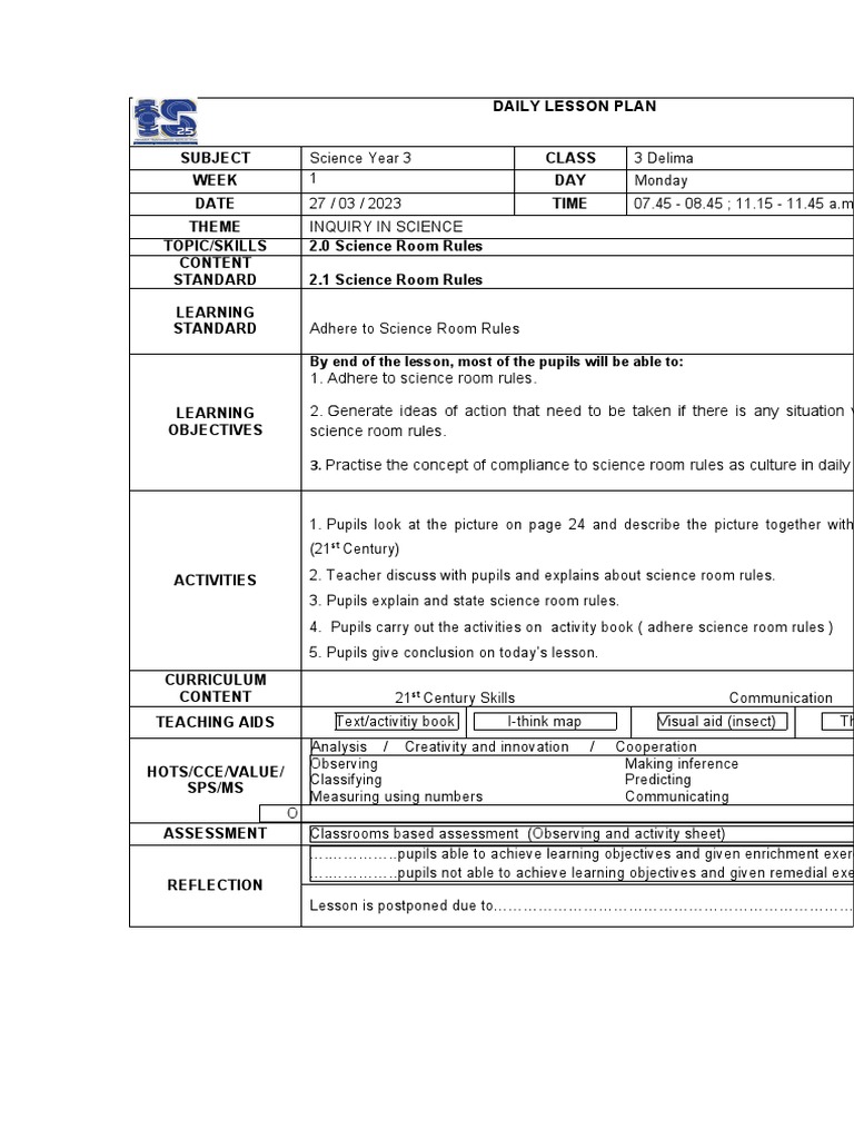 Science Year 3 Daily Lesson Plan | PDF | Art | Science & Mathematics