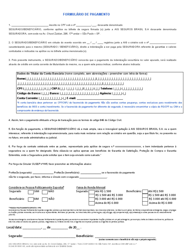 Formulário de Indemnización AIG | PDF