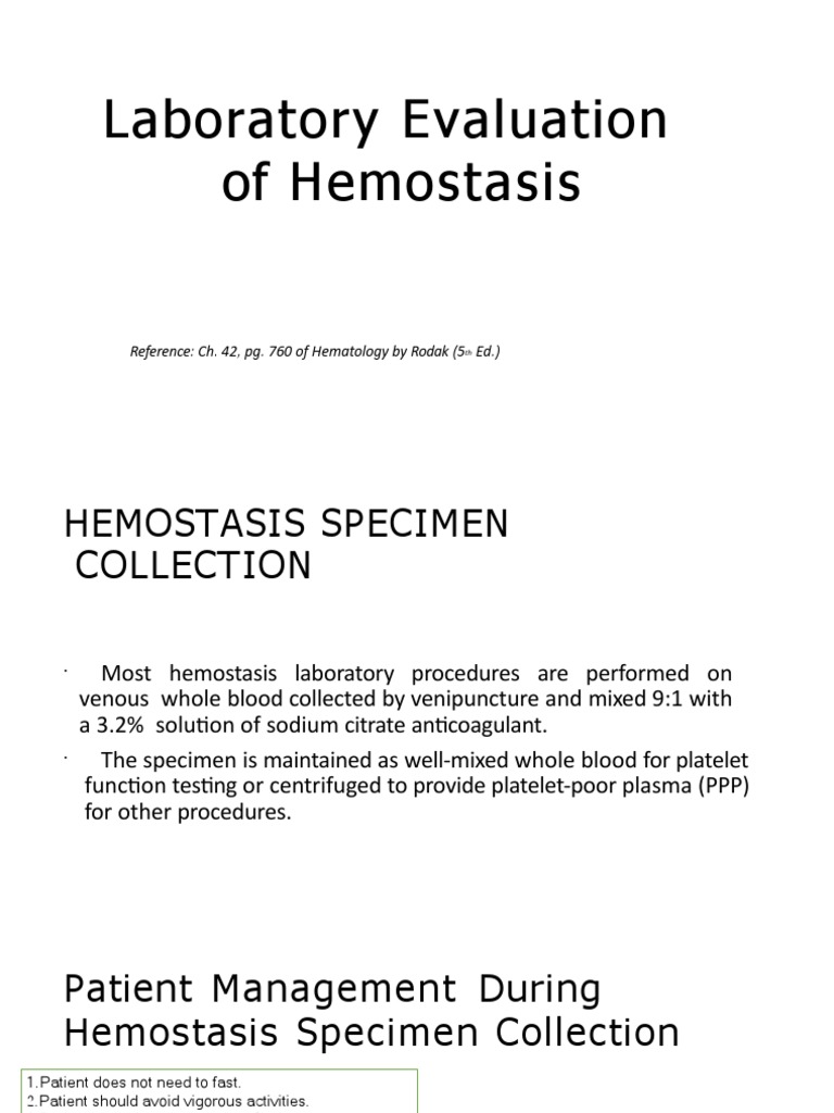 Hemostasis Specimen Collection Guide | PDF | Coagulation | Platelet