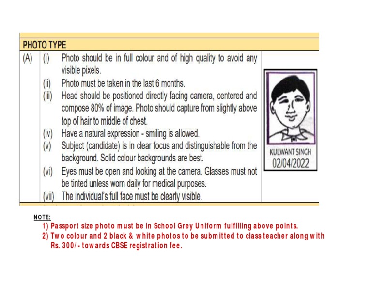 CBSE Registration Photo Requirements | PDF