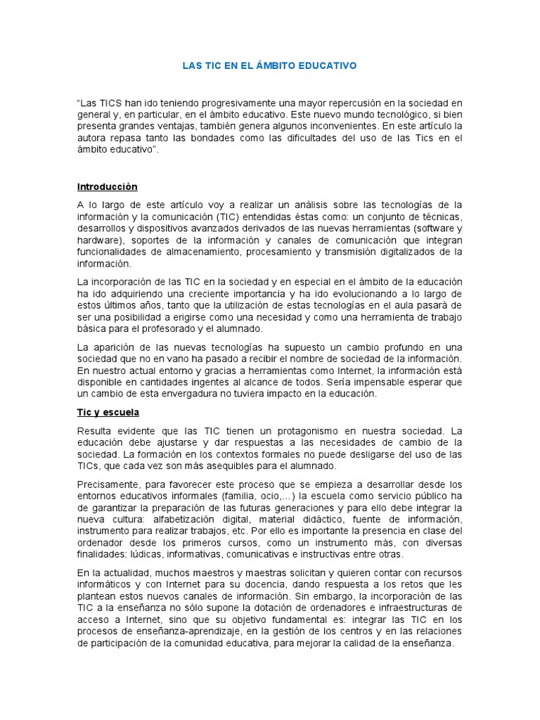 Impacto de las TIC en la Educación | PDF | Enseñando | Tecnología de ...