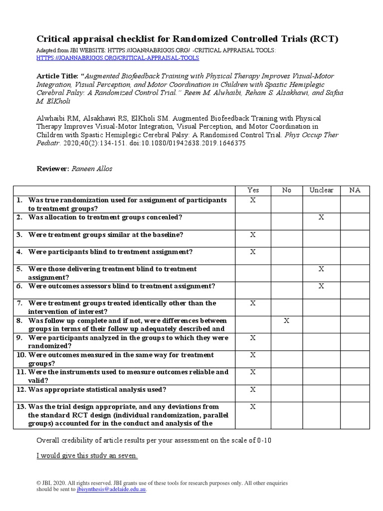 Critical Appraisal of RCT in Cerebral Palsy | PDF | Randomized ...