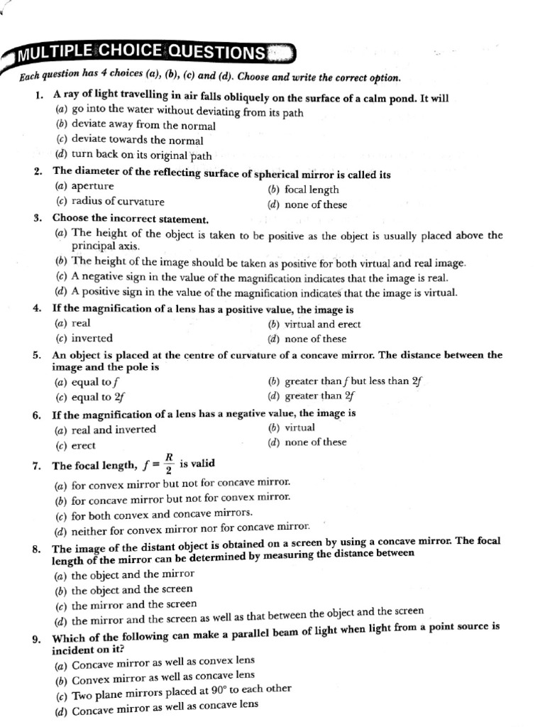 Ray Optics 1 MCQ Imp PDF