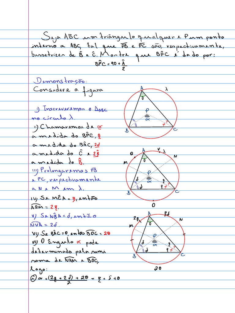Medida Do Ãngulo Interno A ABC Determinado Pelas Bissetrizes de B e C | PDF