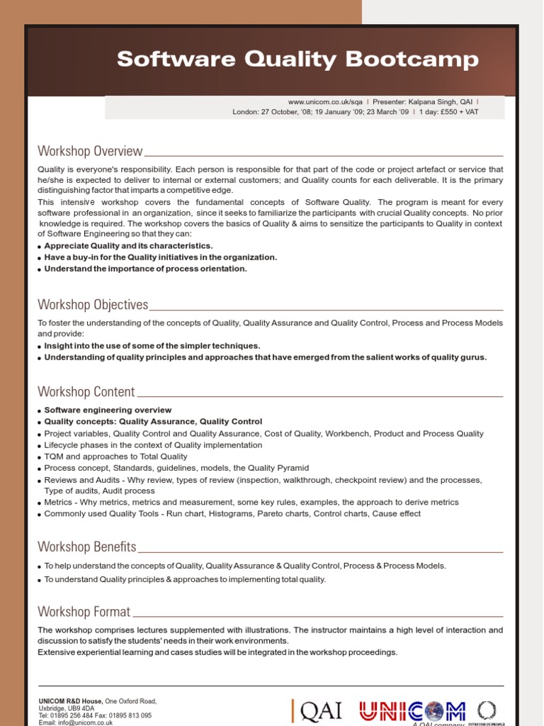 Software Quality Bootcamp Overview | PDF | Software Quality | Quality ...