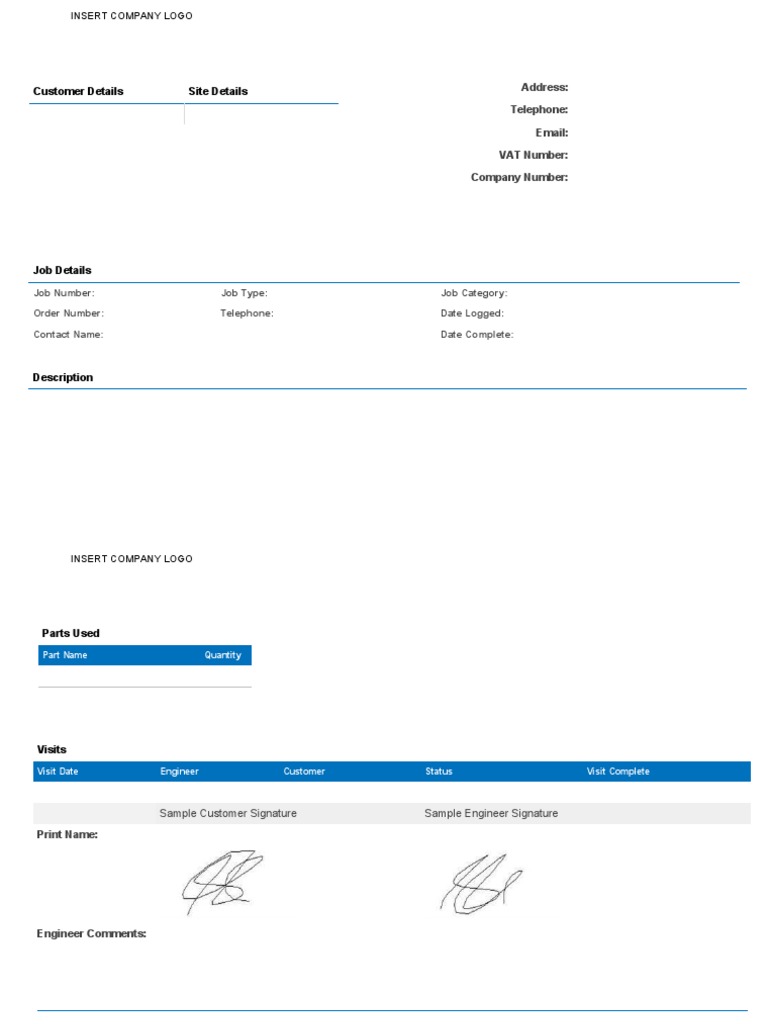 Free Job Sheet Template 2 PDF