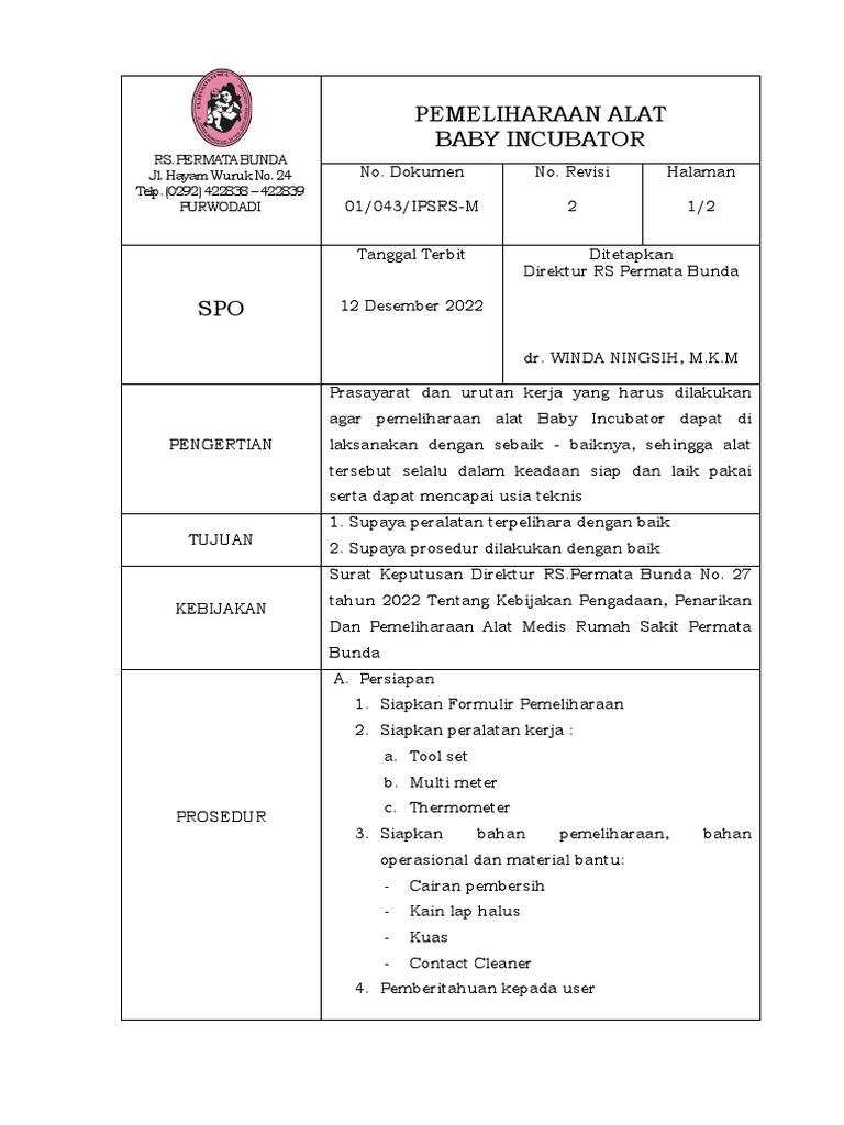 Sop Baby Incubator PDF