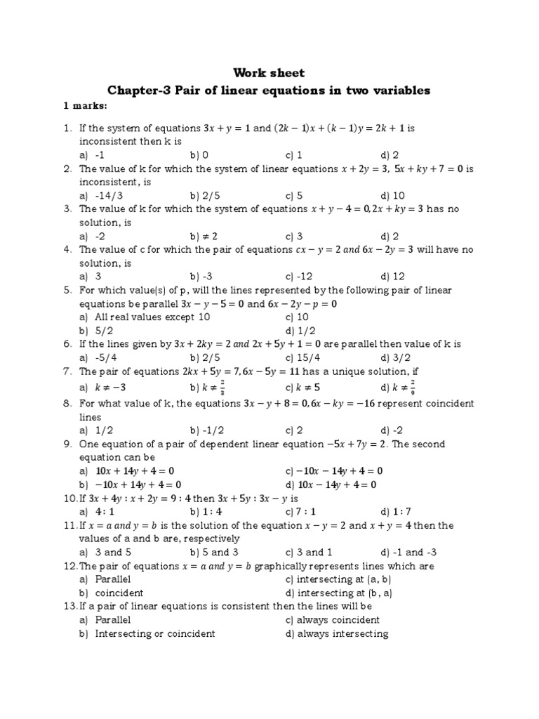 Chapter 3 Pair of Linear Equations in Two Variables PDF