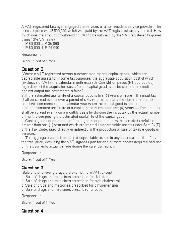 VAT and Taxation Quiz Questions | PDF | Value Added Tax | Taxes