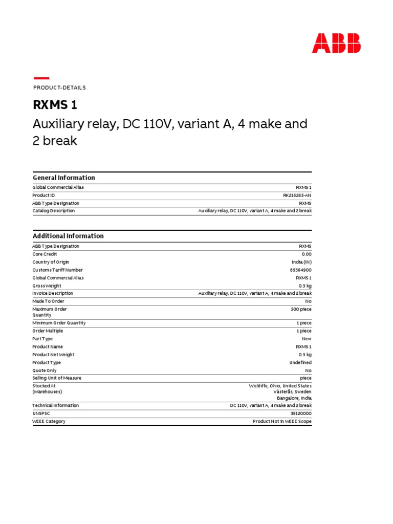 RXMS 1 Relay Manual Overview | PDF