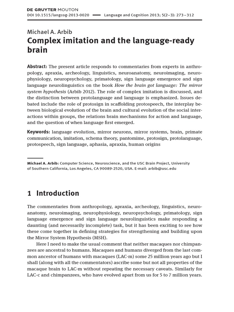 Complex Imitation and The Language-Ready Brain | PDF | Gesture | Autism ...
