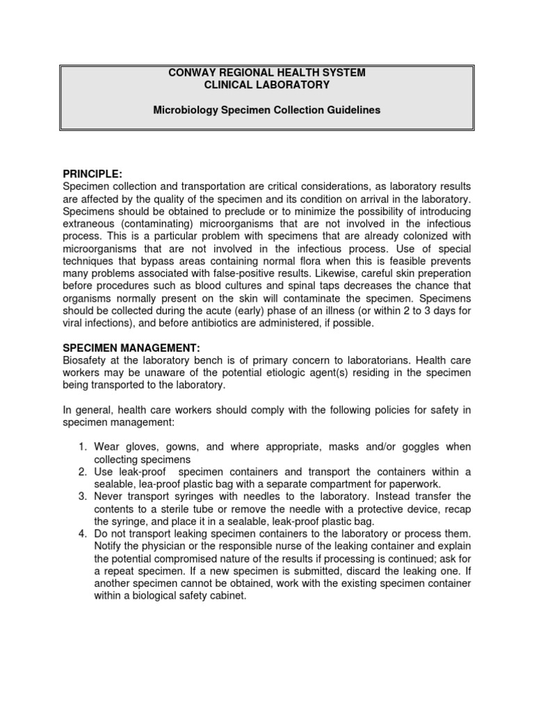 Microbiology Specimen Collection and Handling PDF