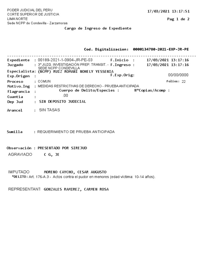 Requerimiento de Prueba Anticipada-1 | PDF | La violencia contra las