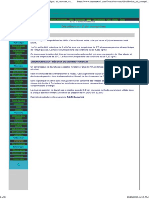 Dimensionnement reseau d'air comprime pneumatique, air, reseaux