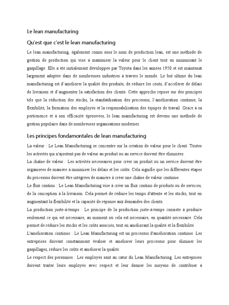 Introduction au Lean Manufacturing | PDF | Lean (production) | Chaîne ...