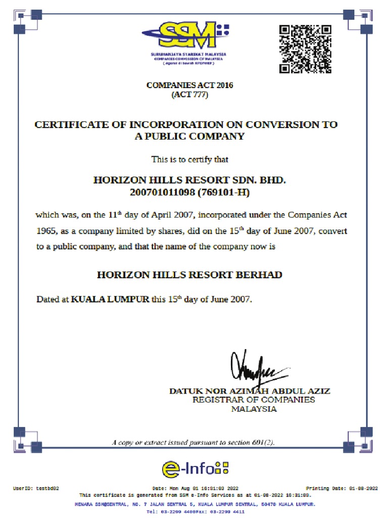 Certificate of Company Conversion | PDF