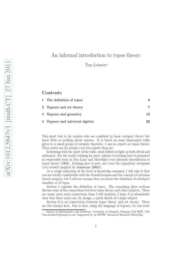Introduction to Topos Theory | PDF