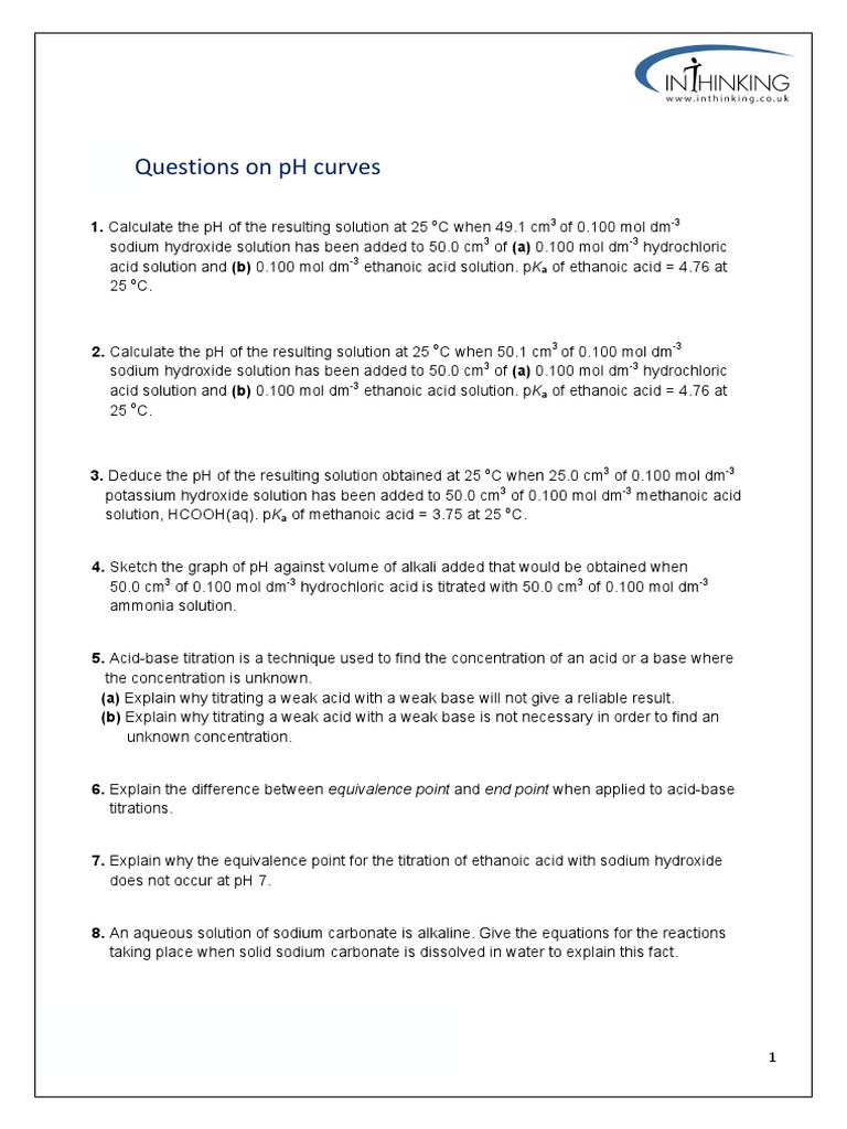 Questions On PH Curves PDF Acid Ph