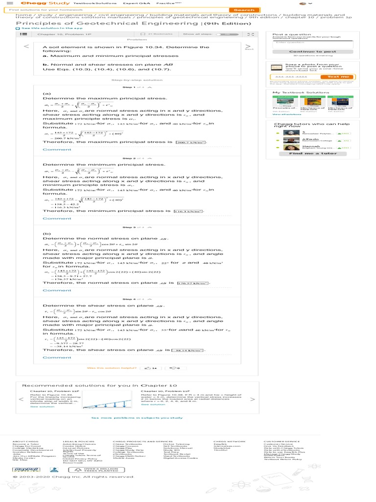 Solved A Soil Element Is Shown In Figure 10 34 Determine The Pdf