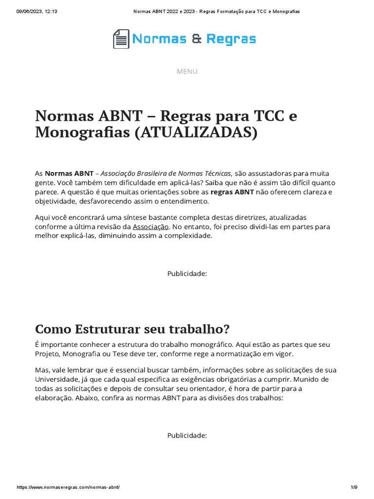 Normas ABNT para TCC e Monografias 2023 | PDF | Publicação ...