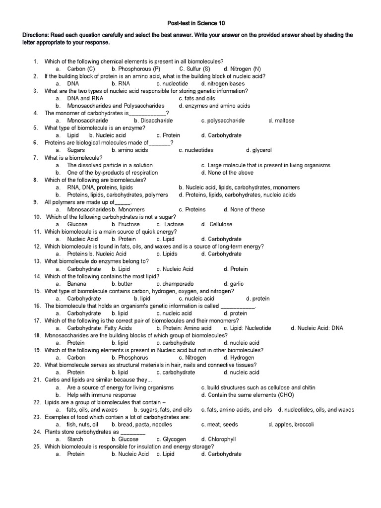 Biomolecules Exam PDF